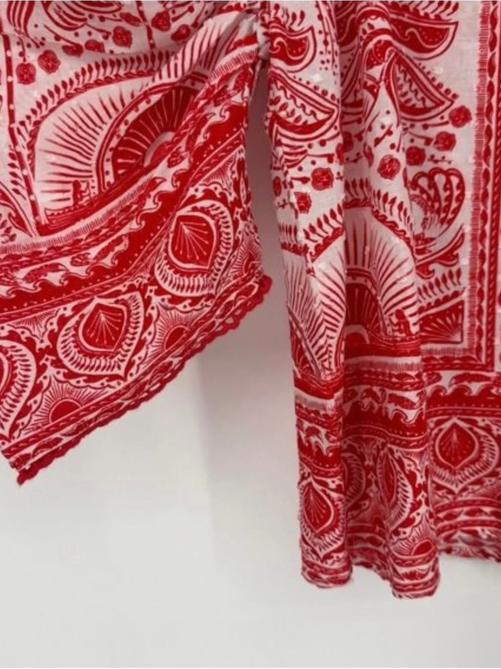 FARM Rio Red Paisley Puff-Sleeve Blouse